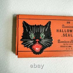 MINT RARE Antique Vintage Halloween Box Set 7 Black Cat Seals Dennison 1920s MINT RARE Antique Vintage Halloween Box Set 7 Black Cat Seals Dennison 1920s