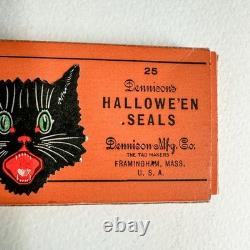 MINT RARE Antique Vintage Halloween Box Set 7 Black Cat Seals Dennison 1920s MINT RARE Antique Vintage Halloween Box Set 7 Black Cat Seals Dennison 1920s