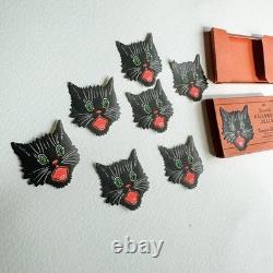 MINT RARE Antique Vintage Halloween Box Set 7 Black Cat Seals Dennison 1920s MINT RARE Antique Vintage Halloween Box Set 7 Black Cat Seals Dennison 1920s