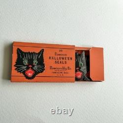 MINT RARE Antique Vintage Halloween Box Set 7 Black Cat Seals Dennison 1920s MINT RARE Antique Vintage Halloween Box Set 7 Black Cat Seals Dennison 1920s