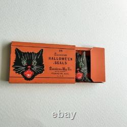 MINT RARE Antique Vintage Halloween Box Set 7 Black Cat Seals Dennison 1920s MINT RARE Antique Vintage Halloween Box Set 7 Black Cat Seals Dennison 1920s