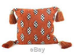 MacKenzie-Childs 18 Courtly Check & Courtly Stripe Cutaway Throw Pillow-Rust