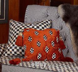 MacKenzie-Childs 18 Courtly Check & Courtly Stripe Cutaway Throw Pillow-Rust