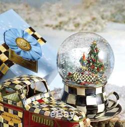 MacKenzie-Childs Snow Globe Christmas Courtly Check Farm Truck-Enamel Cup/Saucer