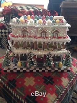 Mackenzie Childs Gumdrop Farmhouse Lighted Christmas Gingerbread House NEW RARE