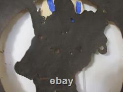 Mid Century Folk Art Metal Santa Wreath 22 Heavy Torch Cut Hand Painted with Bag