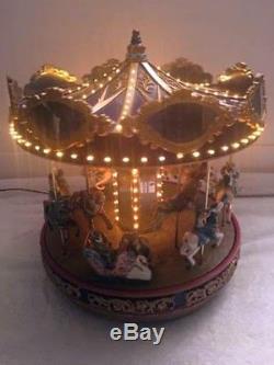 Mr Christmas Carousel Merry Go Round Lighted Animated Musical RARE BLUE TOP