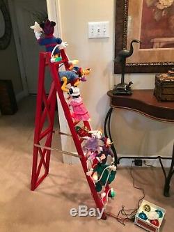 Mr Christmas Mickey's Tree Trimmers 1993 With Box 6 Animated Figures On Ladder