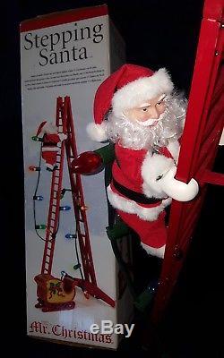 Mr Christmas Stepping Santa Climbing Ladder Lights 15 Carols 2004