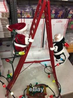 Mr Christmas Stepping Santa & Mrs Claus Climbing Ladder Lights 15 Carols