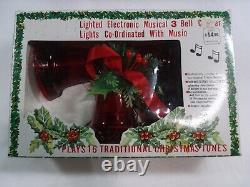 Musical Lighted 3 Bell Cluster Christmas 1983 Works Well Vintage NIB Unused