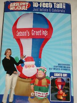 NEW 10' GEMMY Lighted Santa & Elf Hot Air Balloon Christmas Inflatable Airblown