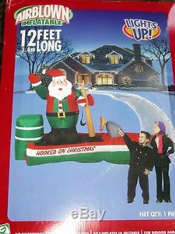 NEW'12 Gemmy Santa Bass Boat Lighted Christmas Airblown Inflatable Blow-up