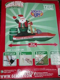 NEW'12 Gemmy Santa Bass Boat Lighted Christmas Airblown Inflatable Blow-up