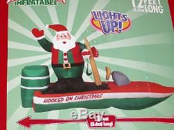 NEW'12 Gemmy Santa Bass Boat Lighted Christmas Airblown Inflatable Blow-up