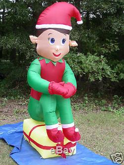 NEW 7' Tall Lighted Giant Elf on Present Christmas Airblown Inflatable Blow-up