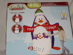 NEW 8' Tall Lighted Animated Christmas Penquin & Baby Inflatable Airblown NEW