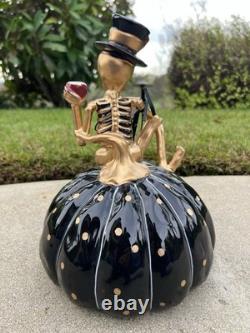 NEW Blue Sky Clayworks Halloween Skeleton On Pumpkin Gold Black