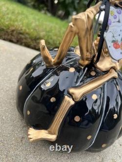 NEW Blue Sky Clayworks Halloween Skeleton On Pumpkin Gold Black