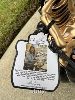 NEW Blue Sky Clayworks Halloween Skeleton On Pumpkin Gold Black