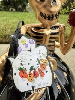 NEW Blue Sky Clayworks Halloween Skeleton On Pumpkin Gold Black