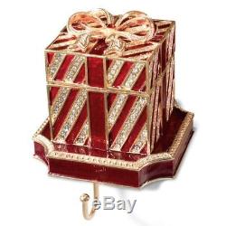 NEW FRONTGATE Swarovski crystal encrusted Gift Box Stocking Holder in Red