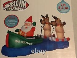 NEW GEMMY 7' Lighted Christmas SS. St. Nick Santa & Reindeer Airblown Inflatable