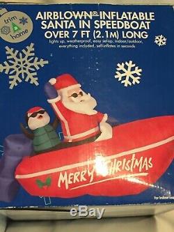 NEW GEMMY OVER 7' Lighted Christmas Santa Speed Boat Airblown Inflatable Blow-up