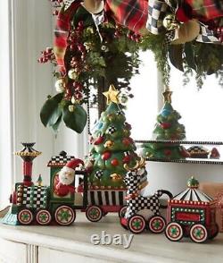 NEW MacKenzie-Childs Christmas Train 5 Piece Ceramic Set Rare