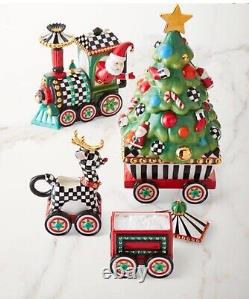 NEW MacKenzie-Childs Christmas Train 5 Piece Ceramic Set Rare