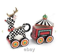 NEW MacKenzie-Childs Christmas Train 5 Piece Ceramic Set Rare