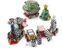 NEW MacKenzie-Childs Christmas Train 5 Piece Ceramic Set Rare