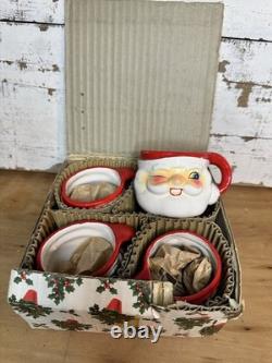 NIB 1960 Howard Holt Set Of 4 Mini Winking Santa Mugs