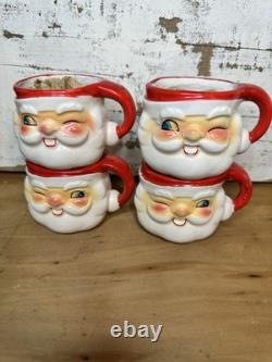 NIB 1960 Howard Holt Set Of 4 Mini Winking Santa Mugs