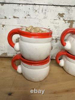 NIB 1960 Howard Holt Set Of 4 Mini Winking Santa Mugs