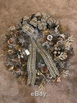 NWT New Tag $495 MACKENZIE CHILDS Precious Metals Courtly Check Christmas wreath