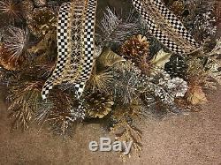 NWT New Tag $495 MACKENZIE CHILDS Precious Metals Courtly Check Christmas wreath
