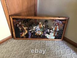 Nativity Christmas Religious Large Wood Frame Panel Suncatcher AS IS READ PLEASE