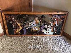 Nativity Christmas Religious Large Wood Frame Panel Suncatcher AS IS READ PLEASE