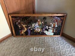 Nativity Christmas Religious Large Wood Frame Panel Suncatcher AS IS READ PLEASE