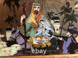 Nativity Christmas Religious Large Wood Frame Panel Suncatcher AS IS READ PLEASE