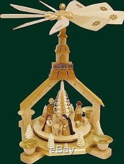 Natural German Church Nativity Christmas Pyramid Handcrafted in Germany Carousel