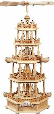 Natural German Nativity 4 Tier Christmas Pyramid Carousel Made in Germany New
