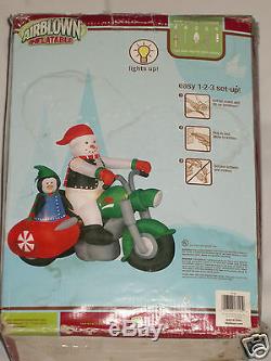New 7' Lighted Christmas SNowman Penguin Motorcycle Chopper Airblown Inflatable