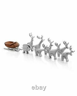 New Nambe 9-Piece Holiday Miniature Reindeer Set 8 Tiny Reindeer and Sleigh