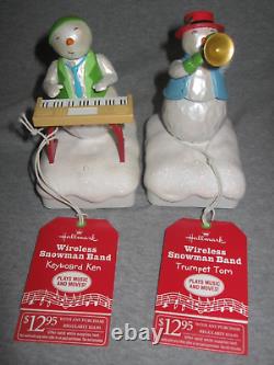 New Set 4 Hallmark Snowman Wireless Band Musical Figure Trumpet Sax Guitar Piano