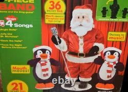 Nib 2006 Gemmy Animated Life Like 3 Piece Singing Dancing Band Santa & Penguins