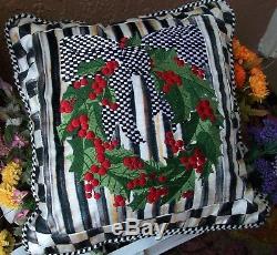 Nwt Very Rare Retired Mackenzie Childs 16 Mistletoe Courtly Check Xmas Pillow