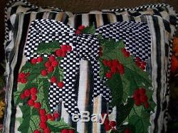 Nwt Very Rare Retired Mackenzie Childs 16 Mistletoe Courtly Check Xmas Pillow