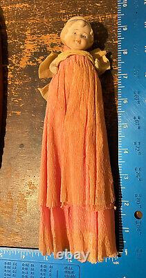 OLD GERMAN Christmas Toy Bisque Doll Crepe Paper Dress Pinecone Box BIG 11 RARE